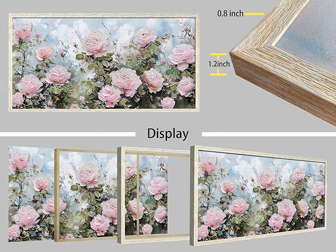Ardemy Pink Rose Wall Art Canvas for Living Room Flower Painting Modern Textured Floral Bedroom Picture Artwork Framed Home Office Kitchen Decor, Large 48"x24"