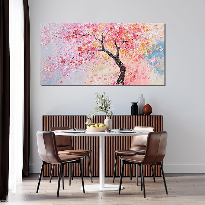 Canvas Wall Art Decor Artwork for Walls Tree of Life Wall Art for Living Room Blue Pink Wall Art Decor Vintage Tree Flower Wall Art Decoations Print Art Work for Home Office Wall Decor 20" X 40"