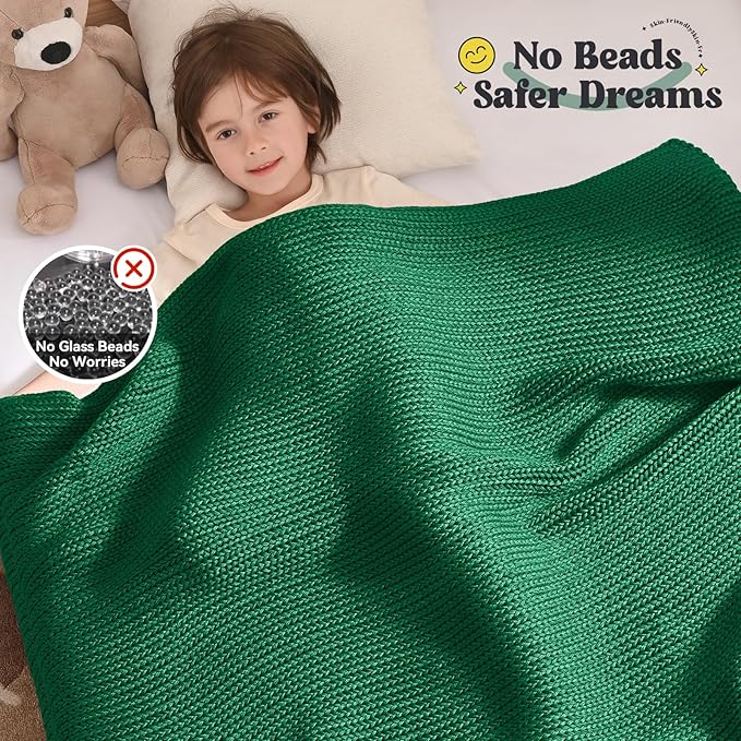 Guohaoi Knitted Weighted Blanket Kids (Green 36"x48" 3lbs) No Beads Cooling Heavy Blanket, Home Decor Breathable Chunky Knit Throw Blanket for All-Season Use