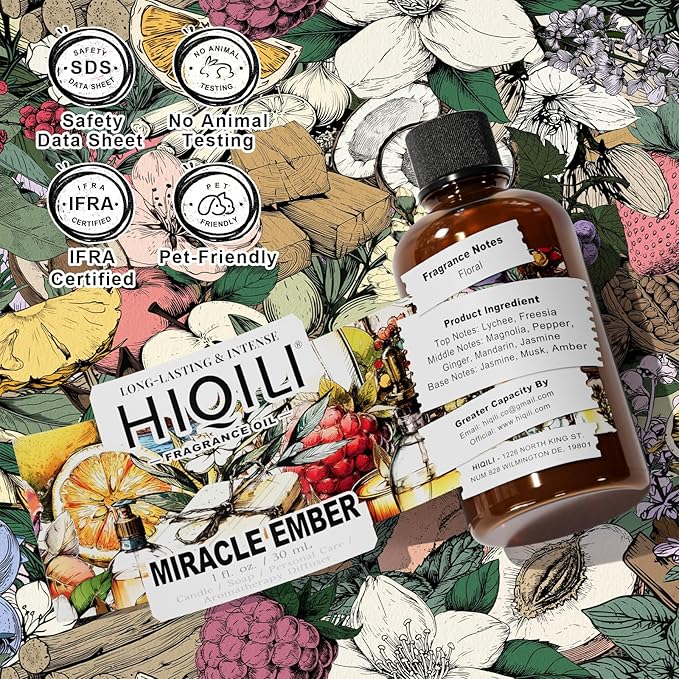 HIQILI Miracle Ember Fragrance Oil for Candle & Soap Making, Inspired by L.acome Mira-cle, Luxury Aroma for Room Air Freshener, Add to Essential Oil Diffuser - 1 Fl Oz
