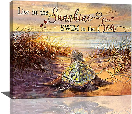 Bathroom Sea Turtle Wall Art Farmhouse Turtles Wall Decor Country Beach Ocean Coastal Nautical Pictures Canvas Painting Artwork Home Decorations for Living Room Bedroom Bathroom Office 24"x20"