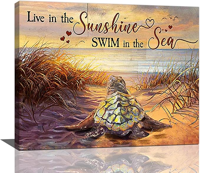 Bathroom Sea Turtle Wall Art Farmhouse Turtles Wall Decor Country Beach Ocean Coastal Nautical Pictures Canvas Painting Artwork Home Decorations for Living Room Bedroom Bathroom Office 20"x16"