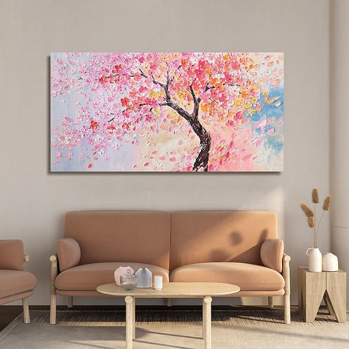 Canvas Wall Art Decor Artwork for Walls Tree of Life Wall Art for Living Room Blue Pink Wall Art Decor Vintage Tree Flower Wall Art Decoations Print Art Work for Home Office Wall Decor 20" X 40"