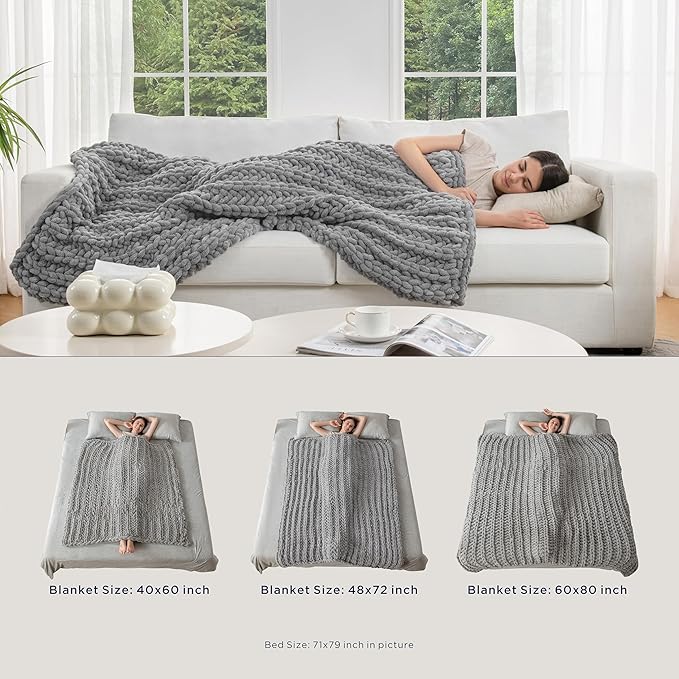 Maetoow Handmade 15 lb Soft Knitted Weighted Blanket, 72 x 48 in Breathable Chunky Knit Gravity Blanket Throw, Home Decor for Sofa Couch Bed, Sage Green