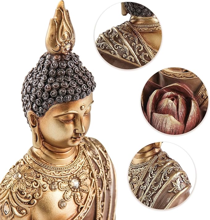 Buddha Statue with Lotus Incense Holder, Buddha Statues for Meditation Zen Spiritual Room feng Shui Yoga Home Decor Accents, Gold Buddah Buda Budda,Shelf Bookshelf Table Decoration