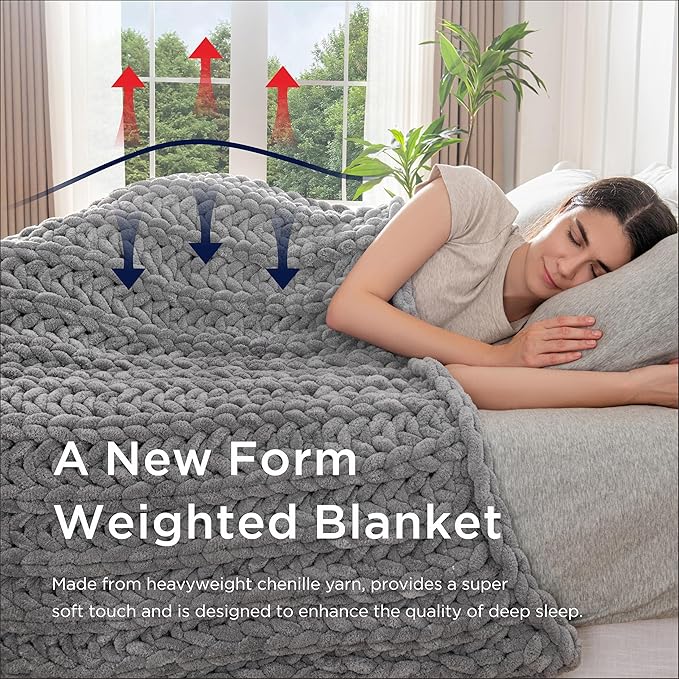 Maetoow Handmade 20 lb Soft Knitted Weighted Blanket, 60 x 80 in Breathable Chunky Knit Gravity Blanket Throw, Home Decor for Sofa Couch Bed, Airy Blue