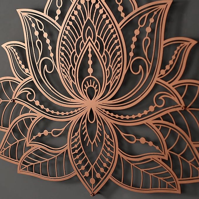 Colorfull Worlds Mandala Metal Wall Decor, Lotus Flower Meditation Room Decor, Minimalist Zen Garden Bohemian Gift for New Year (36" x 23" | 91 x 59 cm, Copper)