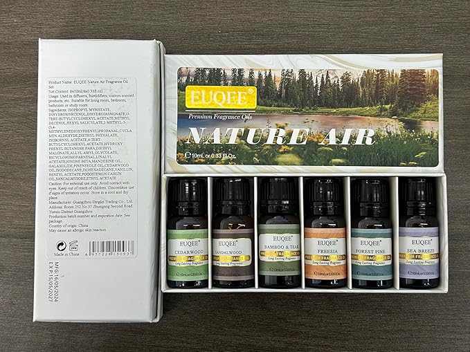 Nature Air Premium Grade Scented Oils Gift Set - Sea Breeze, Forest Pine, Bamboo & Teak, Cedarwood, Sandalwood, Freesia (10ml)