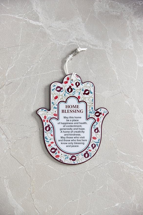 Hamsa with Epoxy 7.3"- English Home Blessing Pomegranate Design