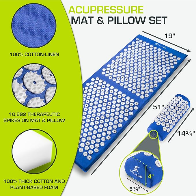 ProsourceFit Acupressure Mat and Pillow Set for Back/Neck Pain Relief and Muscle Relaxation, Large - Gray/Gray