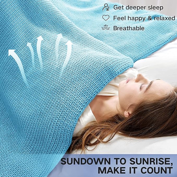 Guohaoi Knitted Weighted Blanket(Blue 50"x75" 20lbs),Home Décor Cooling Throw Blanket for Hot Sleepers,Hand Made Chunky Knit Heavy Blanket for Adults Use on Full Size Bed