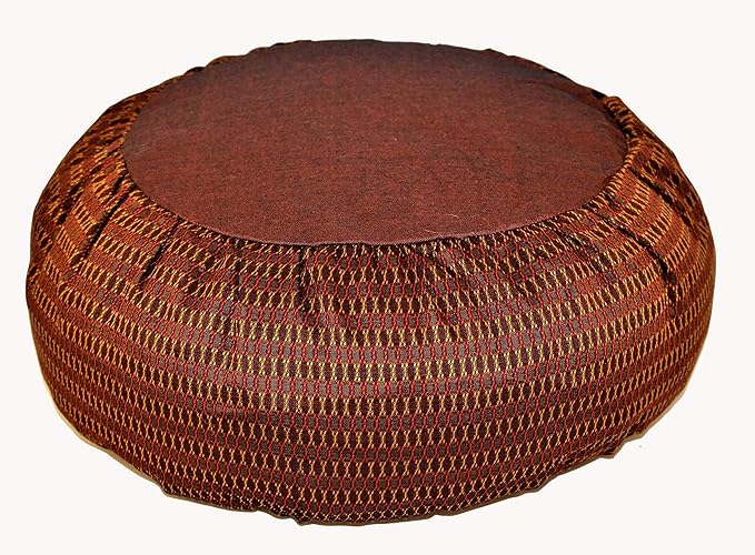 Meditation Cushion Zafu Pillow Buckwheat Fill - Global Weave Fabric Crisscross Copper