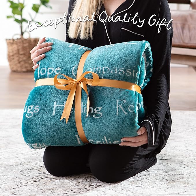Chanasya Premium Sympathy Warm Hugs Gift Throw Blanket - for Positive Energy Support Comfort Strength - Cancer Chemo Get Well Gift Blanket - Patient Women Men Friend (60x70 Inches) Teal
