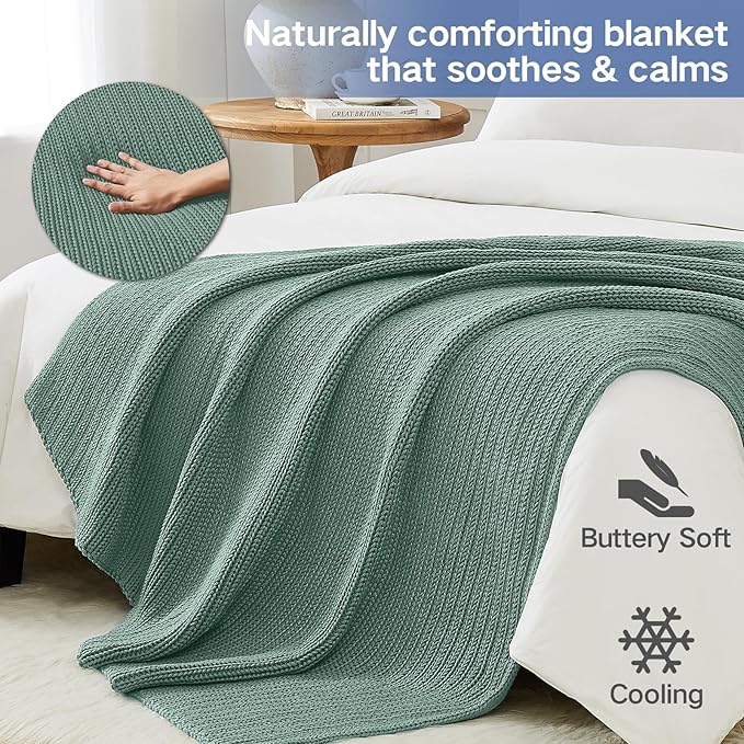 Guohaoi Knitted Weighted Blanket for Adults (Haze Green 60"x80" 17lbs) No Beads Cooling Throw Blanket for Hot Sleepers, Home Decor Breathable Chunky Knit Heavy Blanket Use on Queen/King Size Bed