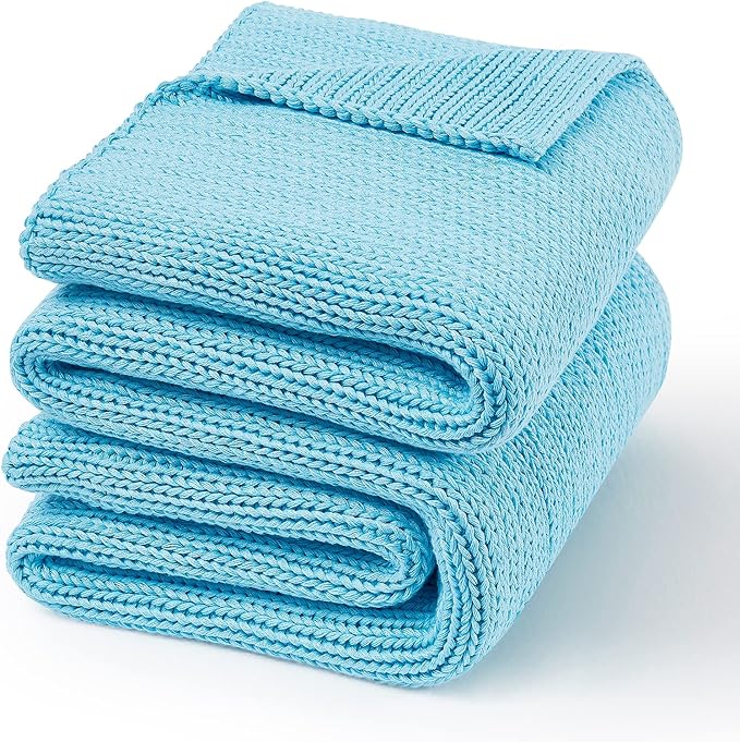 Guohaoi Knitted Weighted Blanket(Blue 50"x75" 20lbs),Home Décor Cooling Throw Blanket for Hot Sleepers,Hand Made Chunky Knit Heavy Blanket for Adults Use on Full Size Bed