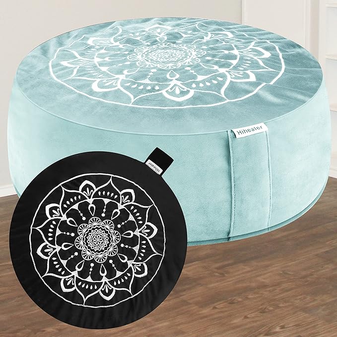 Hihealer Meditation Cushion - Large Velvet Zafu Floor Pillow for Adults and Women - Comfortable Yoga Pillow with Traditional Tibetan Buckwheat Filling for Meditation and Relaxation