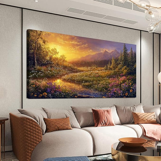 Canvas Wall Art Decor Wall Art Pictures for Living Room Artwork for Walls Large Vintage Landscape Art Prints Canvas Art Wall Decor Countryside River Wall Art Bedroom Home Aesthetic Wall Decor 24"X48"