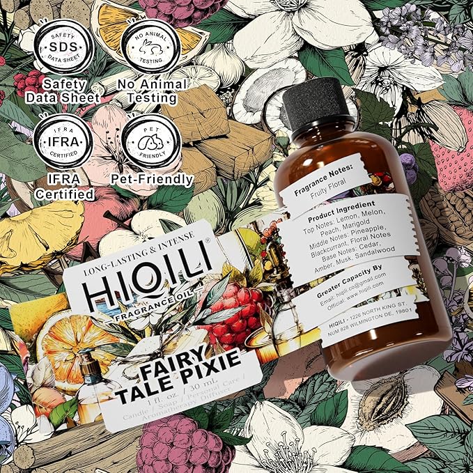 HIQILI Fairy Tale Pixie Fragrance Oil, Peach & Lemon Scents, for Making Soap, Room Spray, Body Scrub, Hotel Luxury, Home Diffuser, Secret Wish - 1 Fl Oz
