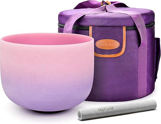 TOPFUND Pink Purple 432 Hz F Note Crystal Singing Bowl Heart Chakra with Carrying Case and Suede Mallet