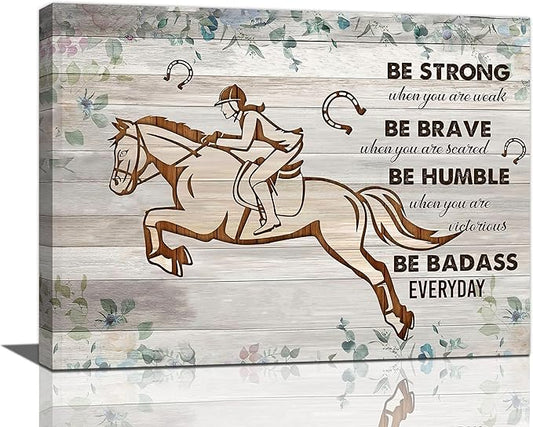 Motivational decor wall art Inspirational canvas Pictures Riding Wall Decor Girl Riding a Horse Canvas for Girl’s Room Prints Painting Framed Artwork for living room Bedroom 20"x16"