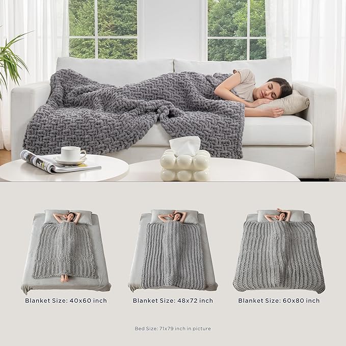 Maetoow Handmade 12 lb Soft Knitted Weighted Blanket, 48 x 72 Inch Breathable Chunky Knit Gravity Blanket Throw, Home Decor for Sofa Couch Bed, Airy Blue