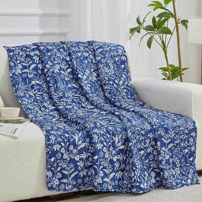 yescool Weighted Blanket for Adults (15 lbs, 48" x 72", Indigo) Cooling Heavy Blanket for Sleeping Perfect for 140-160 lbs, Twin Size Breathable Blanket with Premium Glass Bead, Machine Washable
