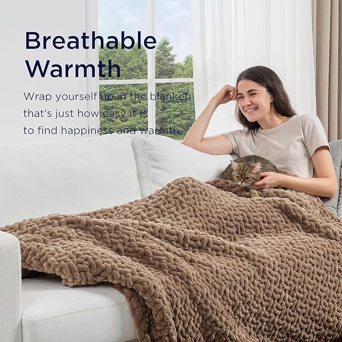Maetoow Handmade 12 lb Soft Knitted Weighted Blanket, 48 x 72 Inch Breathable Chunky Knit Gravity Blanket Throw, Home Decor for Sofa Couch Bed, Brown