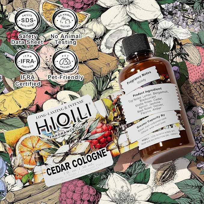 HIQILI Cedar Cologne Fragrance Oil for DIY Candle & Soap Making, Inspired by Alr-Cologne CED.Atls, Long-Lasting, Luxury Hotel Scents for Diffuser - 1 Fl Oz