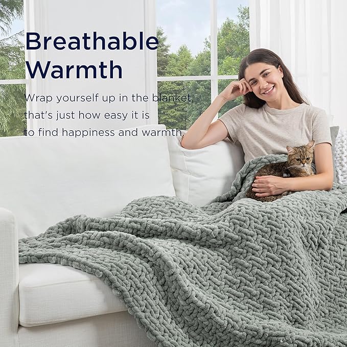 Maetoow Handmade 12 lb Soft Knitted Weighted Blanket, 48 x 72 Inch Breathable Chunky Knit Gravity Blanket Throw, Home Decor for Sofa Couch Bed, Sage Green