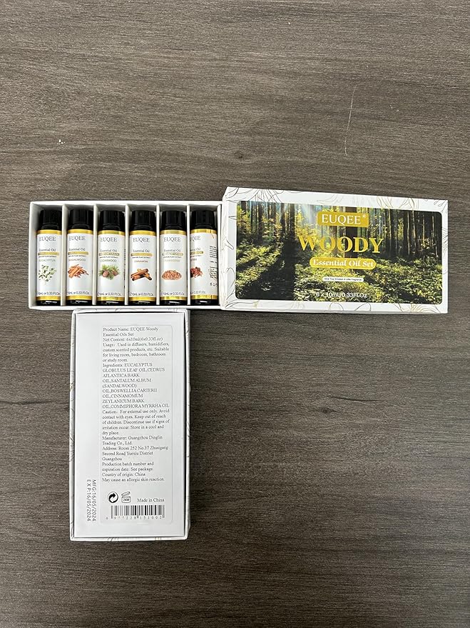 10ml Woody Essential Oils Set - Pure & Nature Essential Oils for Aromatherapy, Diffuser, Candle Making, Massage - Eucalyptus, Cedarwood, Sandalwood, Frankincense, Cinnamon