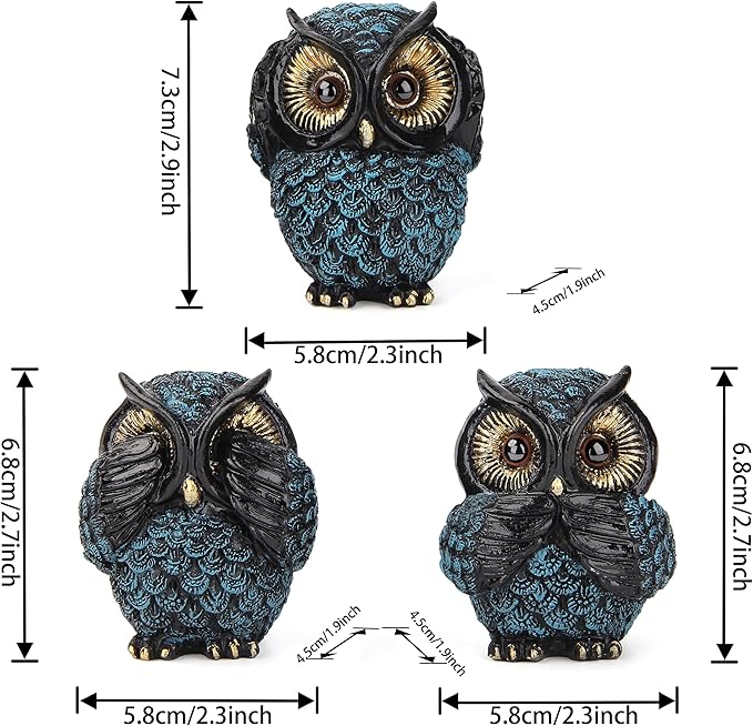 Owl Figurine and Sculptures for Shelf Decor Accents,3 Wise Owl Statue for Living Room Bedroom Decoration,Retro Animal Decor,Boho Gift for Women Bird Lover,See no Evil Hear no Evil Speak no Evil