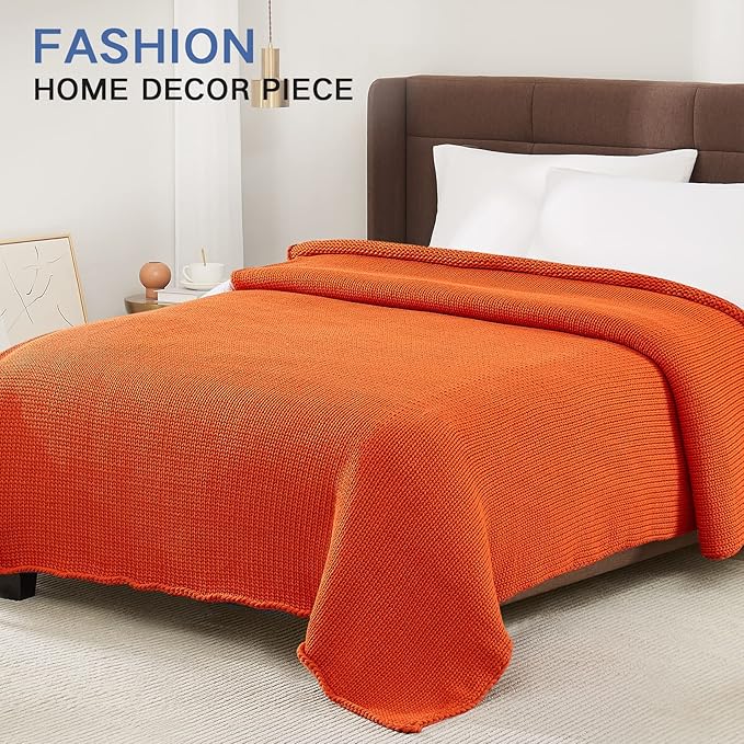Guohaoi Knitted Weighted Blanket for Adults (Orange 48"x72" 15lbs) No Beads Cooling Throw Blanket for Hot Sleepers, Home Decor Breathable Chunky Knit Heavy Blanket Use on Full Size Bed