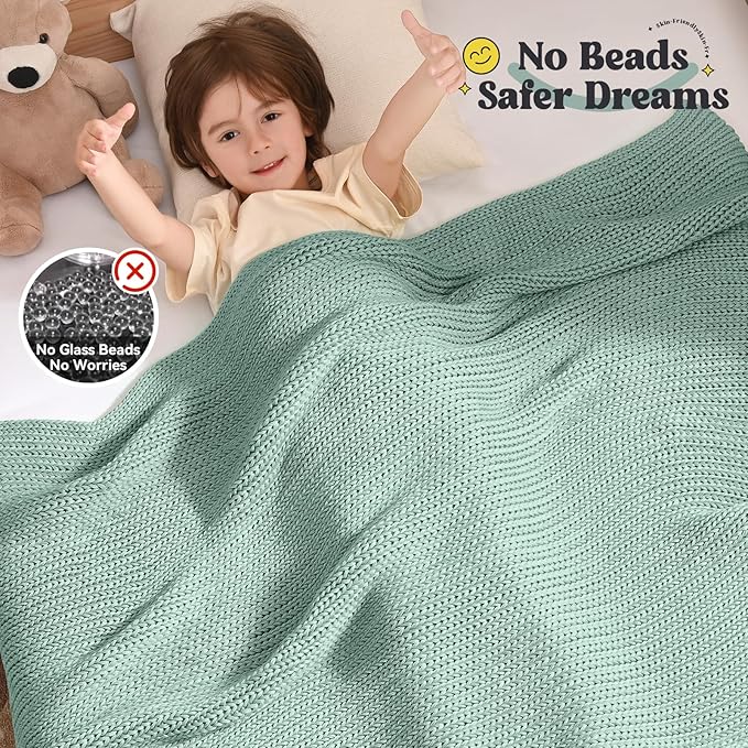 Guohaoi Knitted Weighted Blanket Kids (Haze Green 50"x60" 5lbs) No Beads Cooling Heavy Blanket, Home Decor Breathable Chunky Knit Throw Blanket for All-Season Use