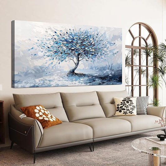 Canvas Wall Art Decor Modern Blue White Wall Art Prints Canvas Art Wall Decor Wall Art Pictures for Living Room Artwork for Walls Abstract Art Tree of Life Wall Art Bedroom Office Decor 20" X 40"