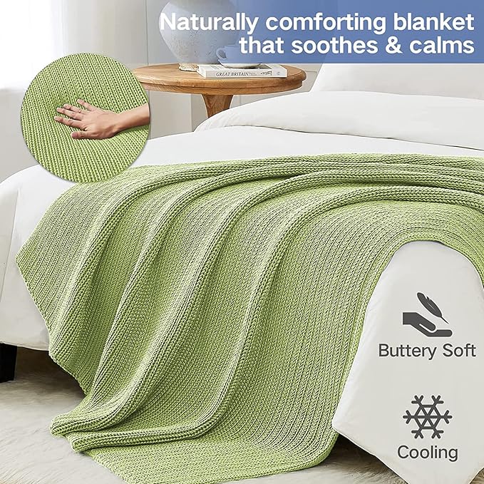 Guohaoi Knitted Weighted Blanket for Adults (Light Green 50"x75" 20lbs) No Beads Cooling Throw Blanket for Hot Sleepers, Home Decor Breathable Chunky Knit Heavy Blanket Use on Full Size Bed