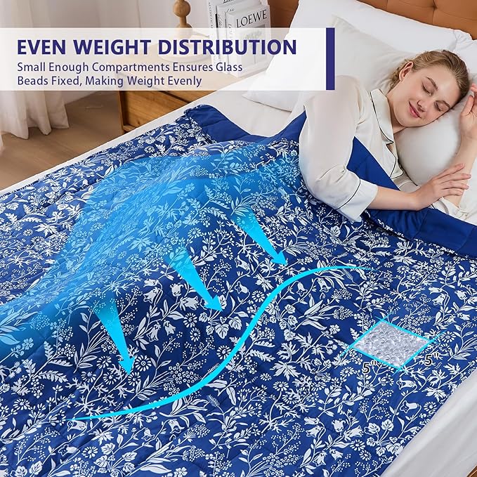 yescool Weighted Blanket for Adults (15 lbs, 48" x 72", Indigo) Cooling Heavy Blanket for Sleeping Perfect for 140-160 lbs, Twin Size Breathable Blanket with Premium Glass Bead, Machine Washable