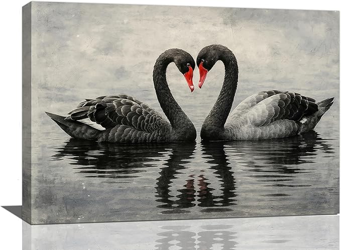 Black Swan Wall Art Vintage Canvas Wall Decor Swan Aesthetics Art Retro Pictures Painting Artwork Framed Decoration for Living Room Bedroom Bathroom Dining Room Office 16"x24"
