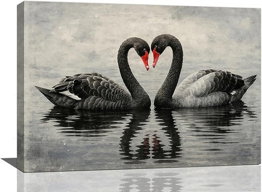 Black Swan Wall Art Vintage Canvas Wall Decor Swan Aesthetics Art Retro Pictures Painting Artwork Framed Decoration for Living Room Bedroom Bathroom Dining Room Office 16"x24"