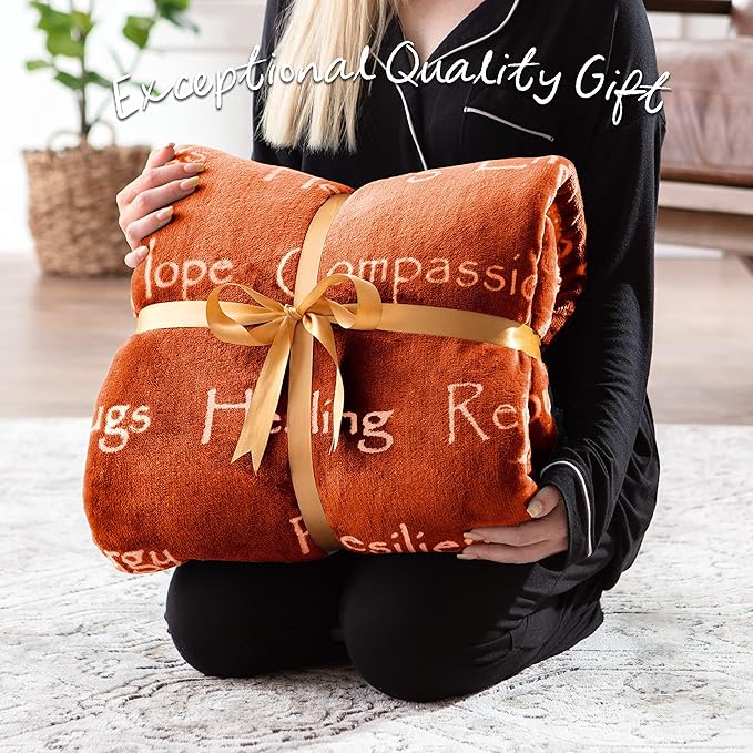 Chanasya Premium Sympathy Warm Hugs Gift Throw Blanket - Healing Gift Cancer Chemo Survivor Get Well Caring Gifts - Comfort Gift Blanket for Love Support Strength -Women Men Friend Grandma - Orange