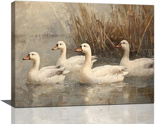 Farmhouse Duck Wall Art Country Kitchen Wall Decor Rustic Wild Duck Pictures Canvas Painting Framed Artwork Home Decorations for Bathroom Living Room Bedroom Office 24"x16"