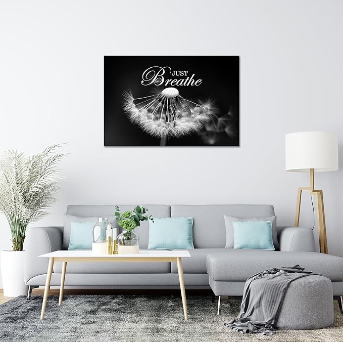 SKASNFAI Zen Wall Art Just Breathe Canvas Picture Positive Inspirational Dandelion Framed Artwork Poster Mental Health Office Pictures Wall Decor for Bathroom (12L x 16W)