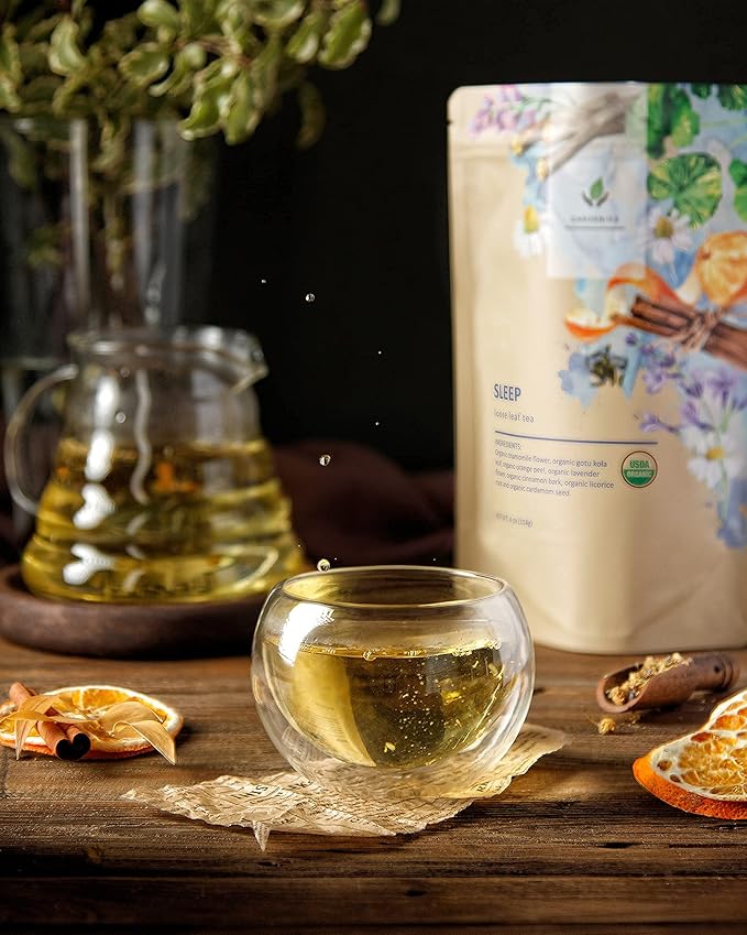 Gardenika Organic Sleep Loose Leaf Tea with Chamomile and Lavender Flowers, Herbal, Caffeine Free, KSA Kosher, Ayurvedic Blend - 4 oz (1 Pack)