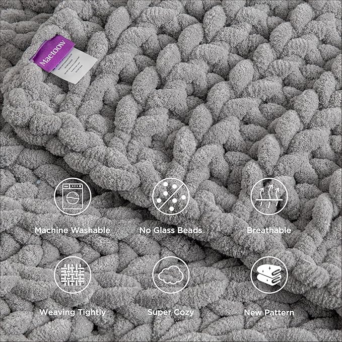 Maetoow Handmade 20 lb Soft Knitted Weighted Blanket, 60 x 80 in Breathable Chunky Knit Gravity Blanket Throw, Home Decor for Sofa Couch Bed, Light Grey