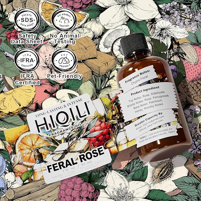 HIQILI Feral Rose Fragrance Oil for Candle Making, Inspired by Gr-Lain ROS.B-Bare, DIY Scented Body Oils, Home Luxury Scents for Essential Oil Diffuser - 1 Fl Oz