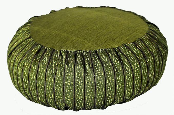 Meditation Cushion Zafu Pillow Buckwheat Fill - Global Weave and Ikat Fabric Diamond Green