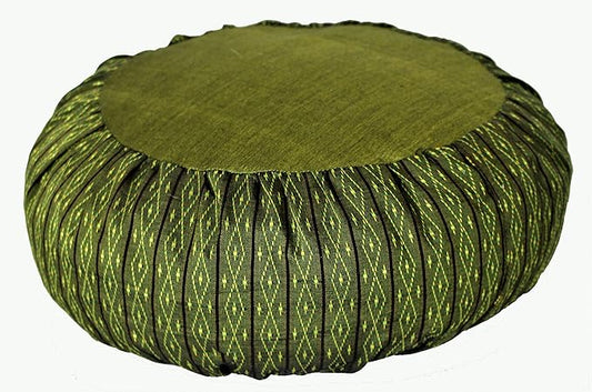 Meditation Cushion Zafu Pillow Buckwheat Fill - Global Weave and Ikat Fabric Diamond Green
