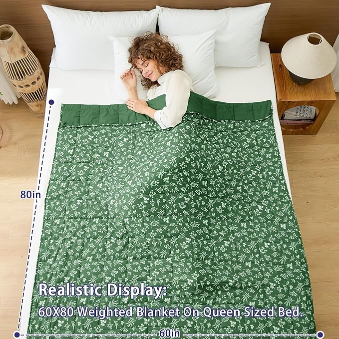 yescool Weighted Blanket for Adults (20 lbs, 60” x 80”, Forest) Cooling Heavy Blanket for Sleeping Perfect for 190-210 lbs, Queen Size Breathable Blanket with Premium Glass Bead, Machine Washable
