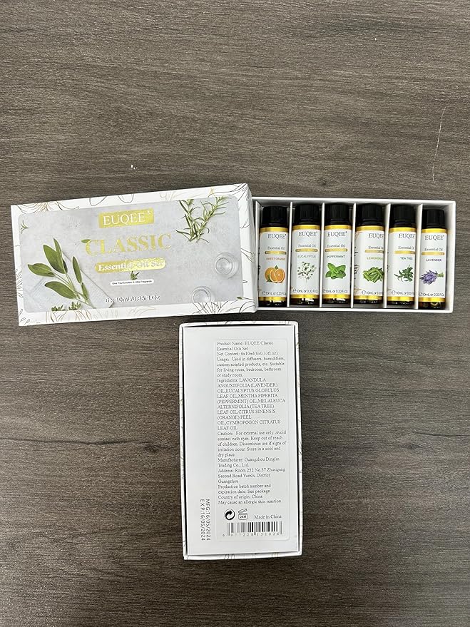 Classic Essential Oil Set of 6 Pure Essential Oil Gift Set for Diffusers, Soap Candle Making - Lavender, Eucalyptus, Peppermint, Tea Tree, Sweet Orange, Lemongrass Aromatherapy Oils -10ml