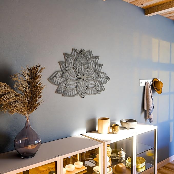 Colorfull Worlds Mandala Metal Wall Decor, Lotus Flower Meditation Room Decor, Minimalist Zen Garden Bohemian Gift for New Year (26.3" x 17" | 67 x 43 cm, Black)