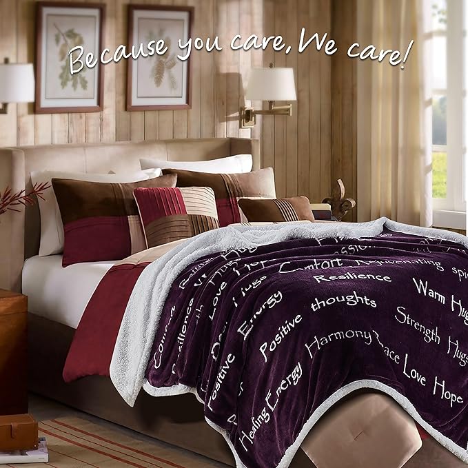 Chanasya Premium Healing Warm Hugs Caring Gift Blanket - for Positive Energy Love Support Comfort - Breast Cancer Chemo Get Well Purple Gift - Women Friend Mom Grandma (Twin) Aubergine